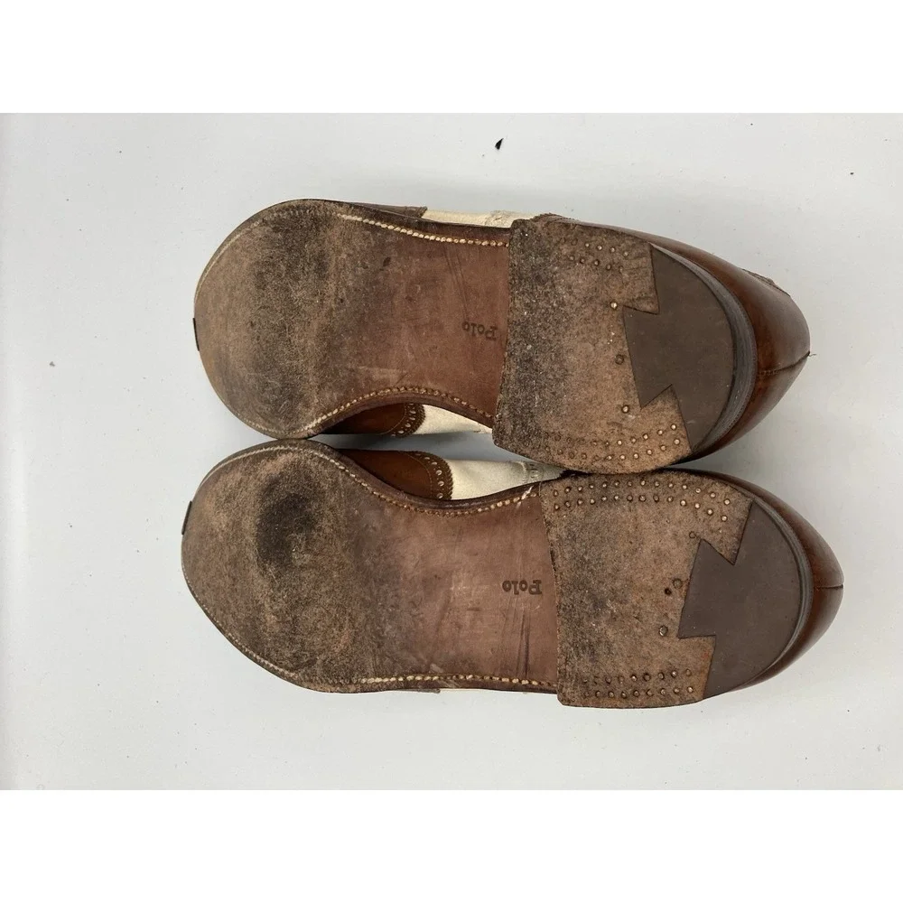 VTG Polo Ralph Lauren Bench Made Leather Shoes England Brown White‎ Size 10.5 D